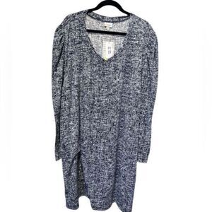 NWT LulaRoe Plus Size “Ava” Blue White V Neck Long Sleeve Mdi Dress - Size 3XL